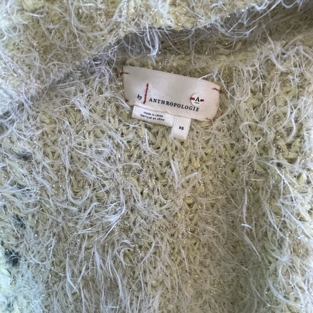 - NWOT ANTHROPOLOGIE neon yellow eyelash long sweater with tie - Picture 5 of 7
